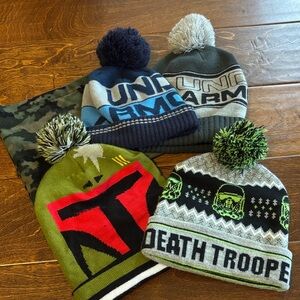 Little Boys Winter Gear - 4 beanies and one neck gator